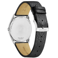 Dos de montre Citizen avec bracelet en cuir, acier inoxydable, cristal saphir, eco-drive