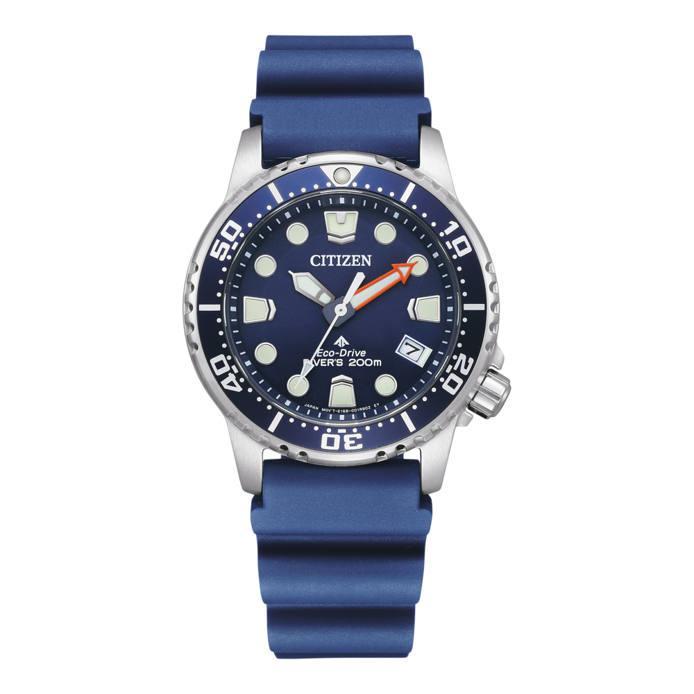Montre Citizen bleue avec bracelet bleu et cadran bleu foncé.