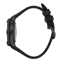 Montre noire avec bracelet noir, vue latérale, isolée sur fond blanc