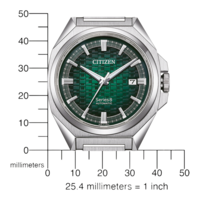 Montre automatique Citizen Series 8 avec cadran vert et échelle en millimètres.