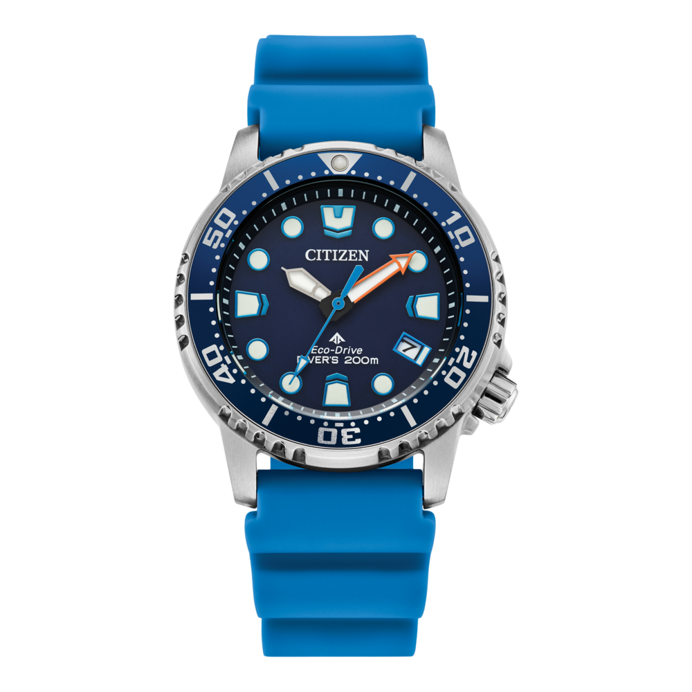 Montre Citizen avec cadran et bracelet bleus, boîtier en acier inoxydable, technologie Eco-Drive
