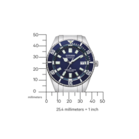 Montre Citizen avec cadran bleu, titane et échelle de mesure.