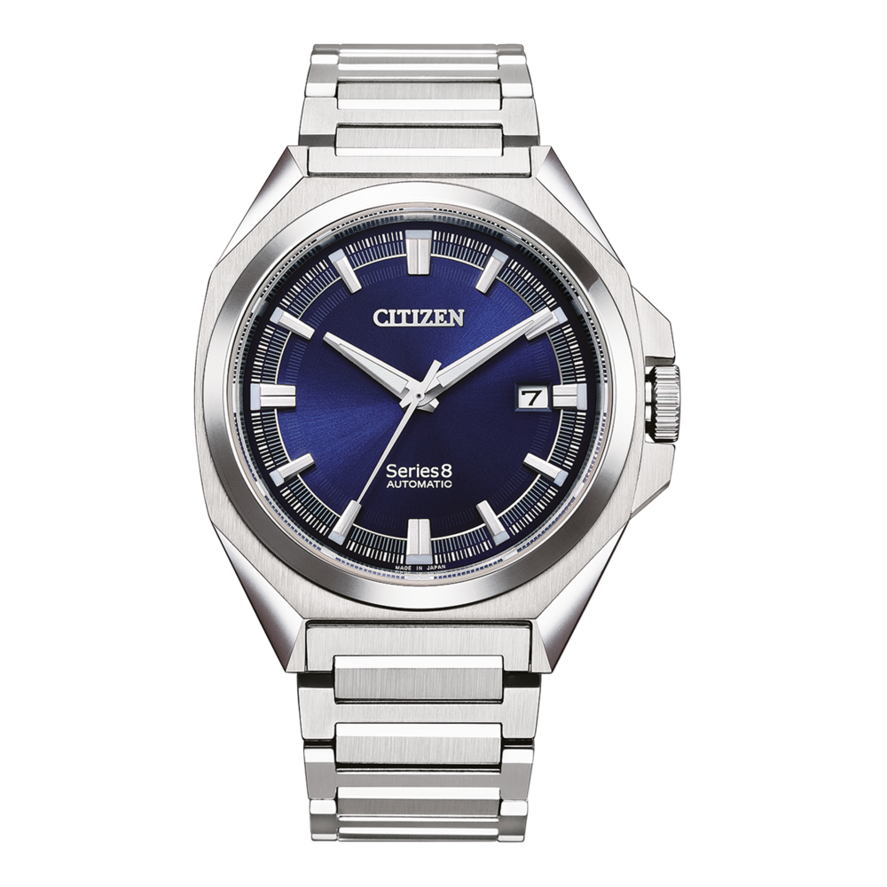 Montre automatique Citizen Series 8 avec cadran bleu et bracelet argenté