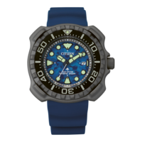 Montre Citizen avec cadran camouflage bleu et bracelet bleu, montre de plongée