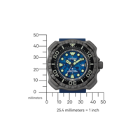 Montre Citizen avec cadran bleu, lunette noire et bracelet bleu. Eco-Drive Diver's 200m.