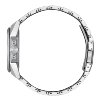 Vue latérale d'une montre argentée avec bracelet en métal et cadran rond.