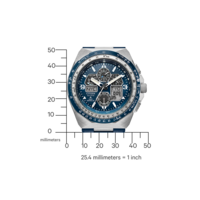 Montre Citizen avec cadran bleu et boîtier argenté, affichant l'heure et la date.