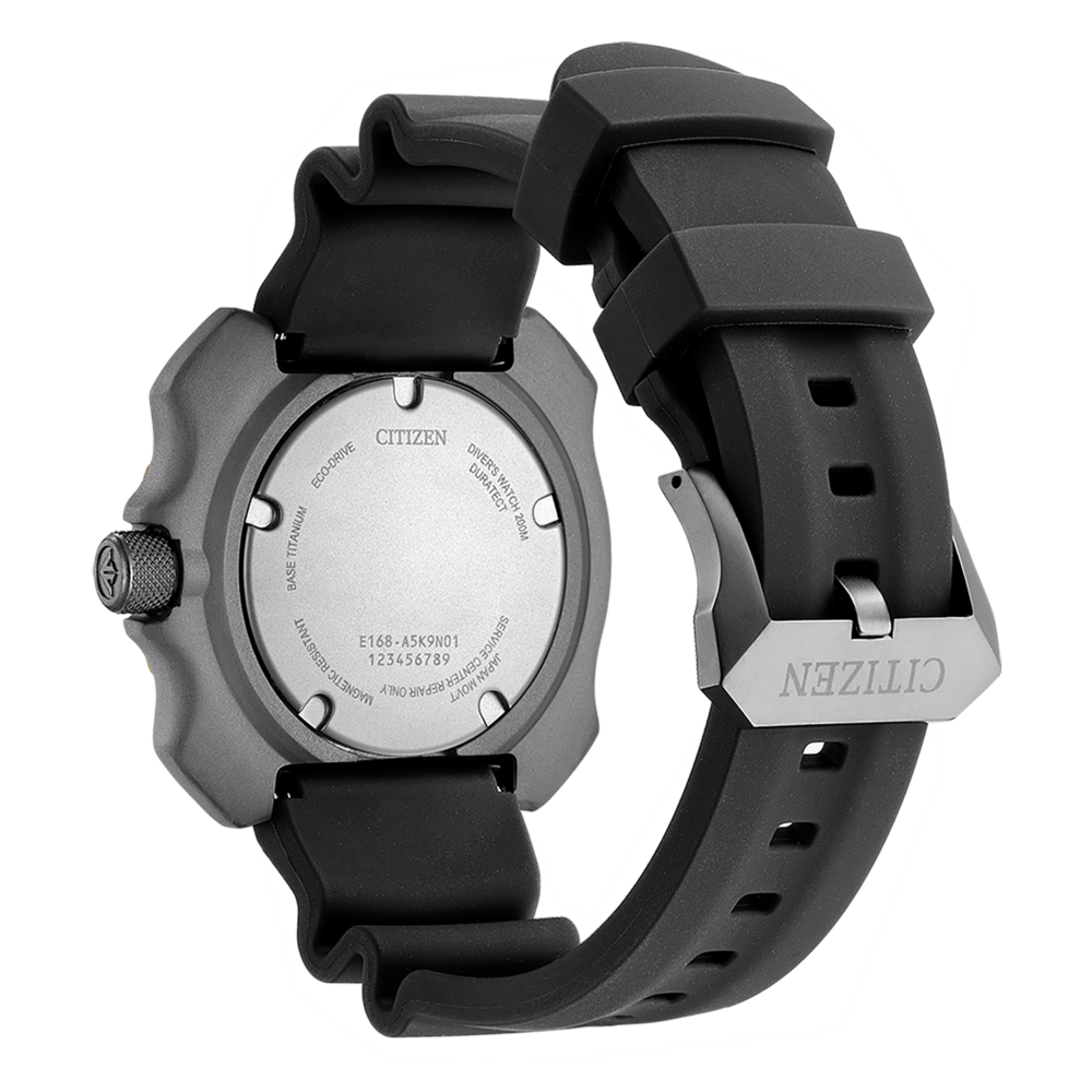 Montre Citizen, dos, bracelet noir, titane, Eco-Drive, résistant magnétique, montre de plongée