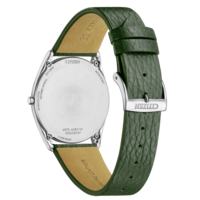Dos de montre Citizen avec bracelet en cuir, acier inoxydable, cristal saphir, eco-drive