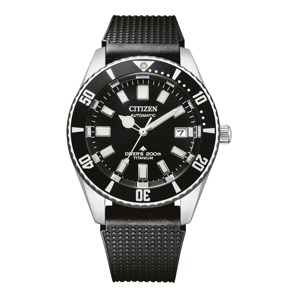 Montre Citizen avec cadran noir et bracelet en caoutchouc, montre de plongée, automatique