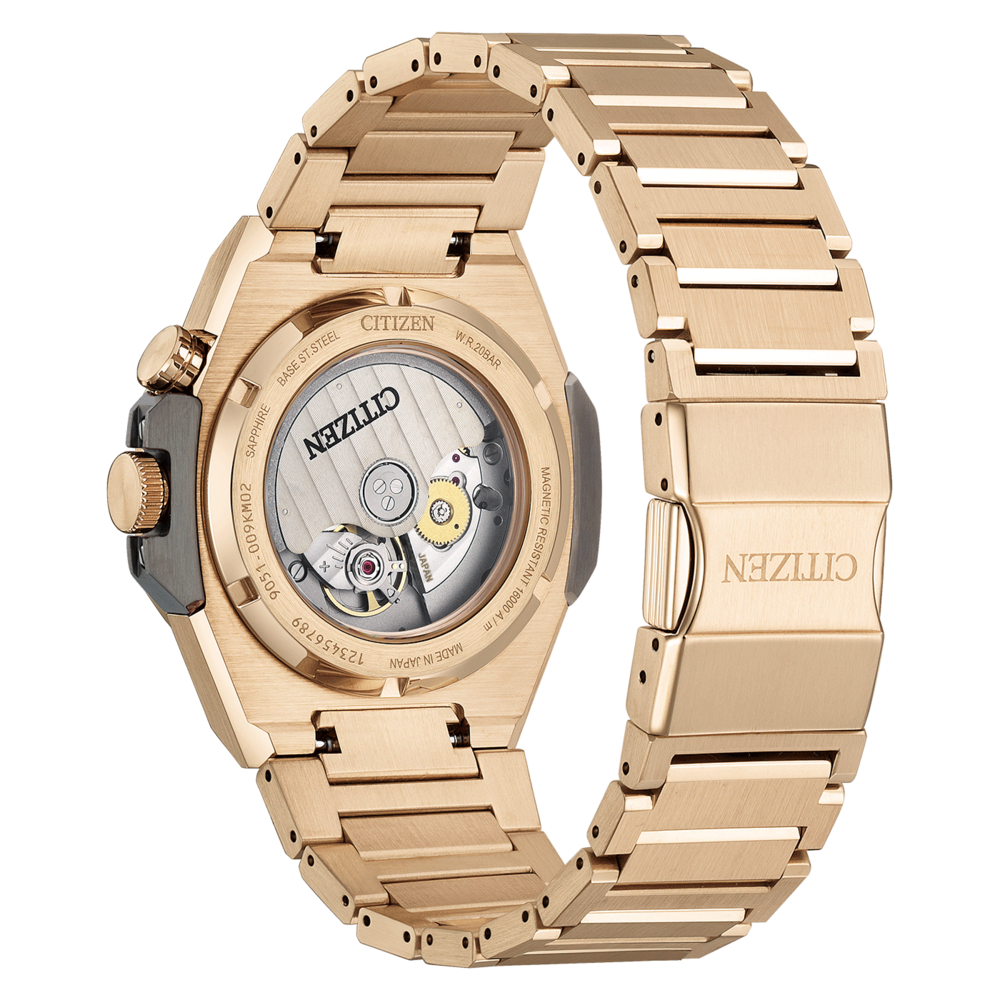 Citizen montre dos, or, saphir, mouvement japonais, résistant à l'eau, résistant magnétique.