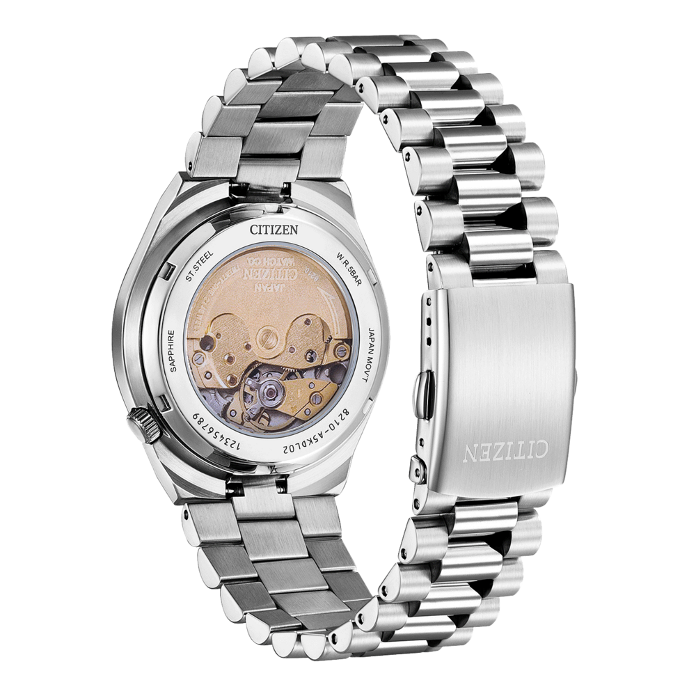 Dos de montre Citizen, acier, saphir, mouvement japonais, 8210-A5KDL02, W.R.5BAR, 123456789