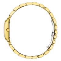 Vue latérale d'une montre en or, design élégant, bracelet brillant, accessoire de luxe, horlogerie