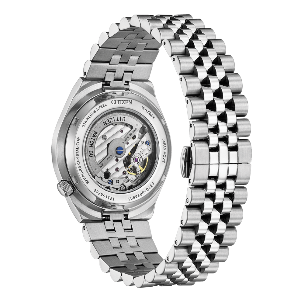 Dos de montre Citizen, acier inoxydable, cristal saphir, mouvement japonais, ouvert