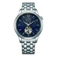 Montre automatique Citizen avec cadran bleu et bracelet argenté.